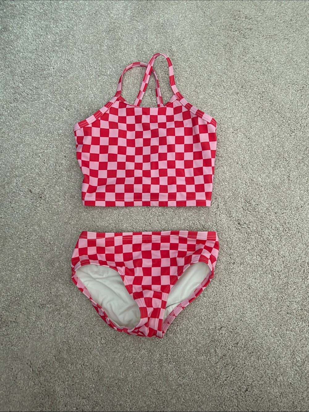 Girls Pink Checkerboard Two-Piece Swim Set - 5T Bikini